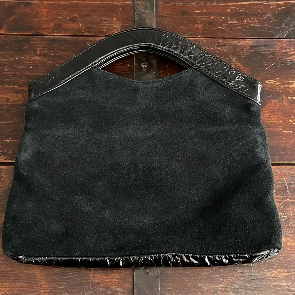 Loft Black Suede Mini Top Handle Clutch 10"x6" - Image 3