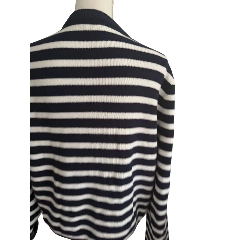 J CREW Knit Navy Blue White Striped Cardigan Size XXL - Image 6