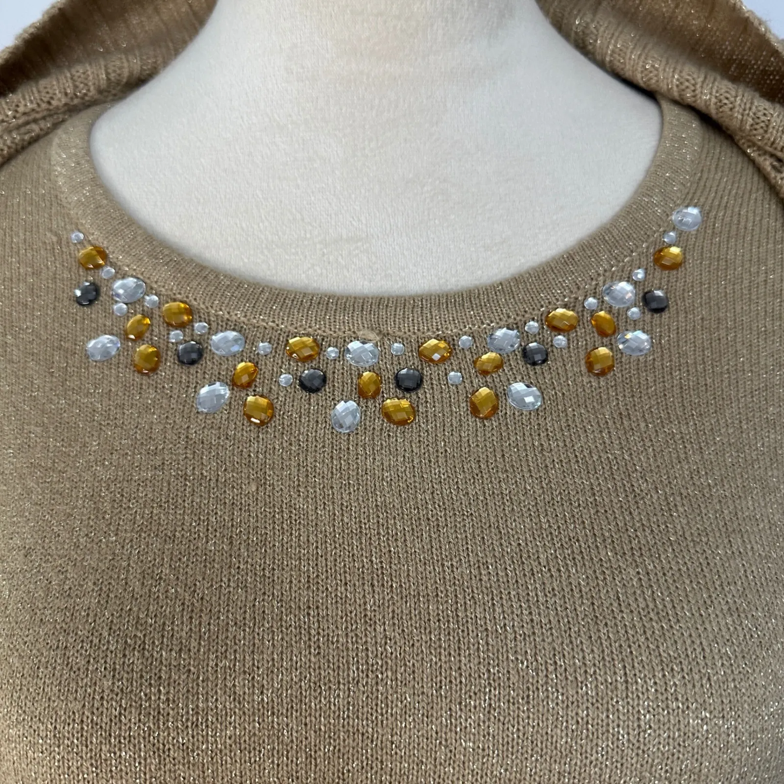 Laura Scott Petite Sweater Embellished Gold Knit Cardigan Women's‎ Small Petite - Image 4