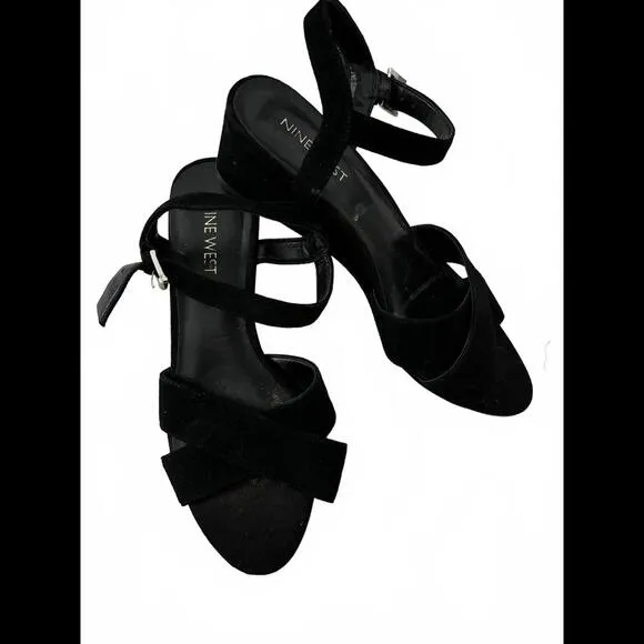 Worn ONCE! NINE WEST Black Suede Wedge Sandals - Image 2
