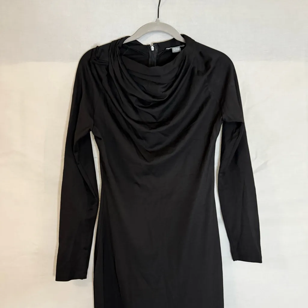 Gracia Women's Wrap Midi‎ Black Solid Stretch Cowl Neck Size Large Goth Bodycon - Image 3