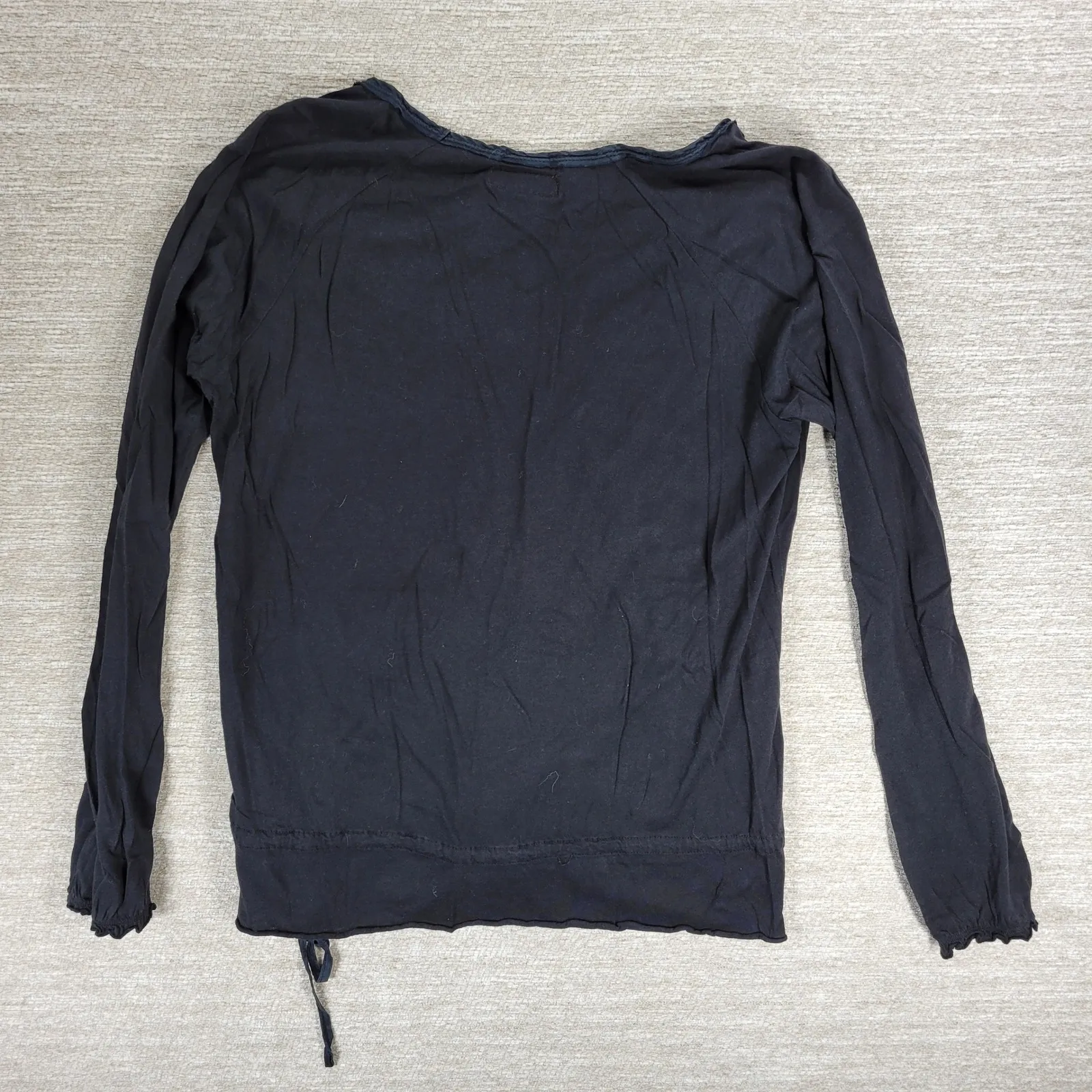 Polo Jeans Co Long Sleeve V Neck Tie Side Top Womens Medium Black Cotton Modal - Image 10