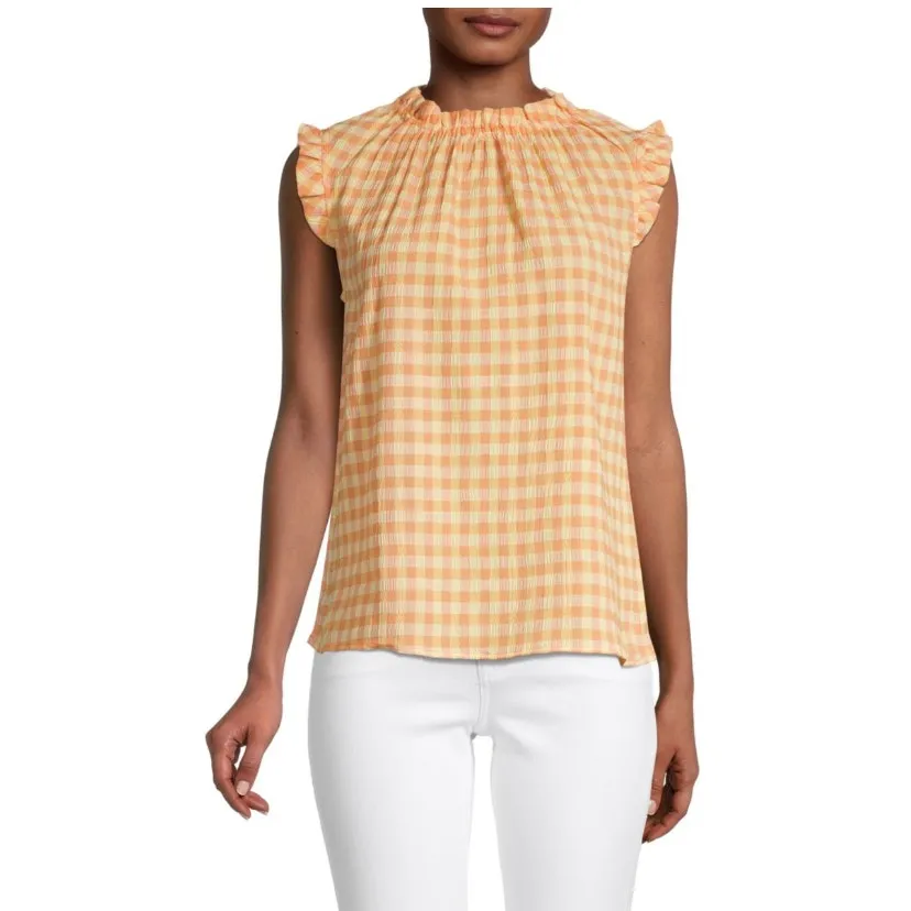 Nanette Lepore Gingham Print Top In Tangerine Yellow Women's size S - Image 5