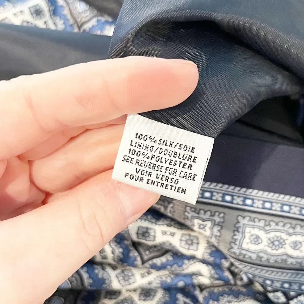 Talbots 100% Silk Vintage Medallion Scarf Print Lined Wrap Skirt Blue Gray 12 - Image 5