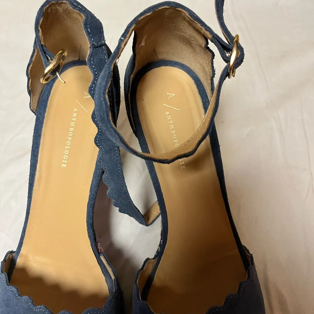 Anthropologie Platform Sandal Heel Womens 9 Ankle Strap Suede Floral Boho Blue - Image 11