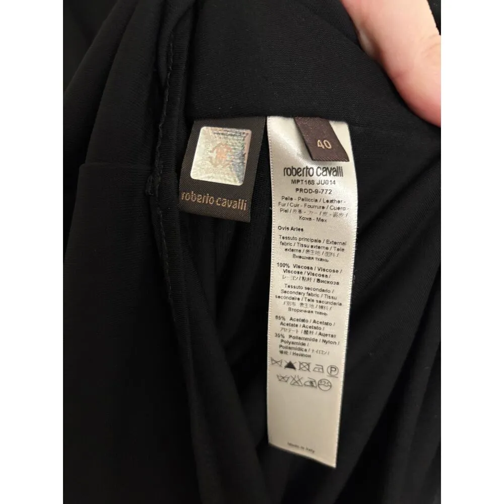 Roberto Cavalli Dress Womens IT40 US4 Midi Sheath Black V-Neck Long Sleeve - Image 5