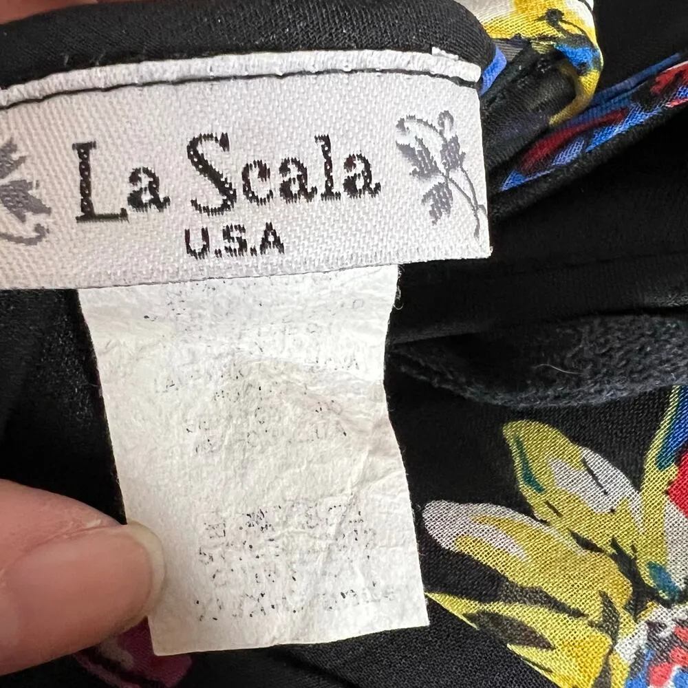 La Scala Black maxi Dress with Floral Accents flowy spring sheer multicolor Size L - Image 6