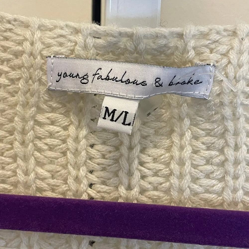 Young Fabulous & Broke Oversized Distressed Sweater - Women Size M/L - Cream - Image 5