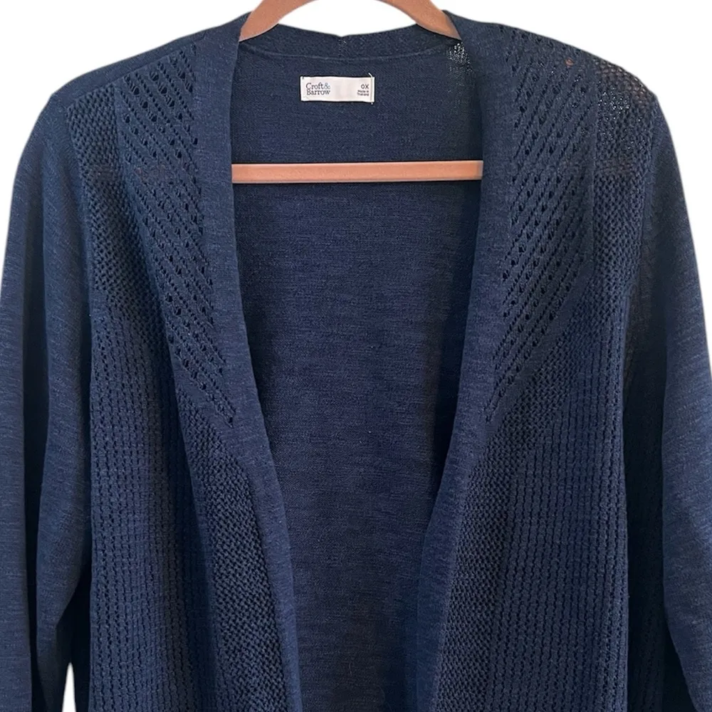 New Cable & Gauge Navy Blue Open-Front Pointelle Sweater Cardigan Size 0X - Image 9