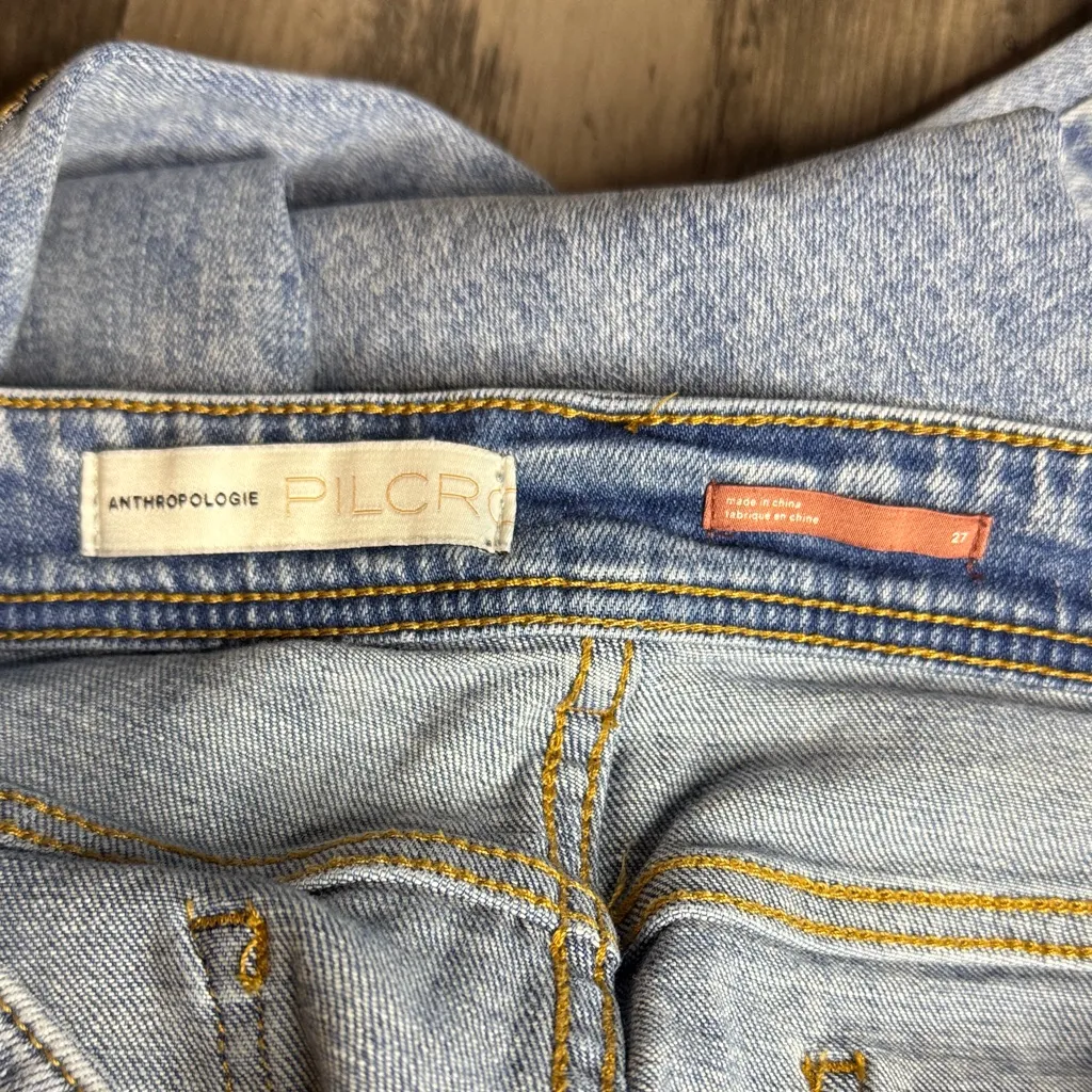 Anthropologie Pilcro Light Blue Straight Jeans with Embroidered Side Camo Trim - Image 2