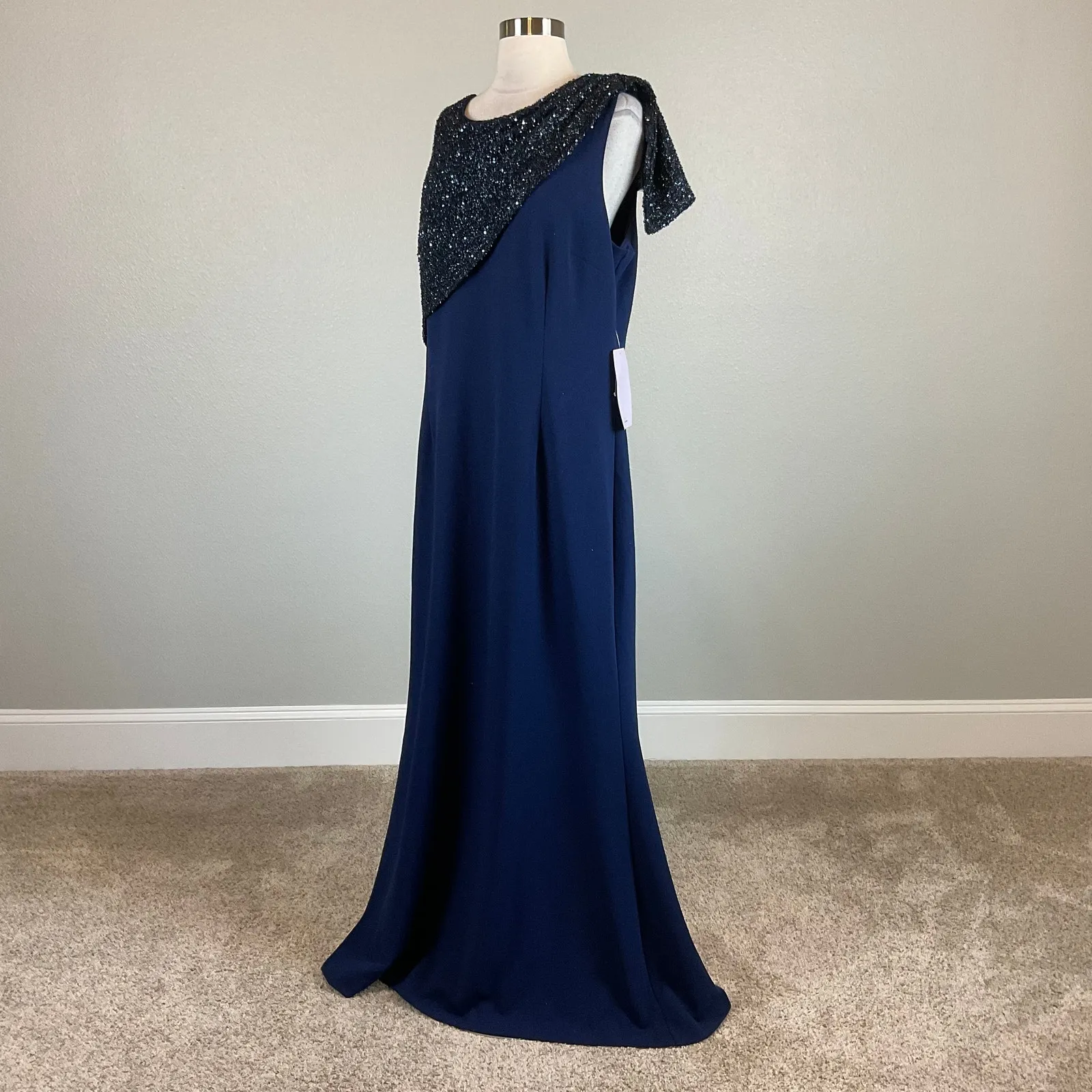 JS Collections Sequined Sleeveless Long Evening Gown Navy Blue Size 16 A-Line - Image 5