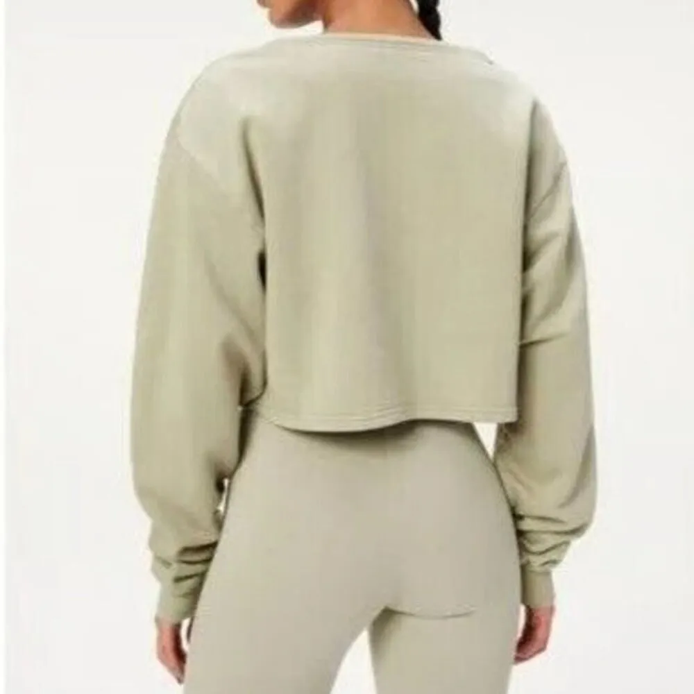 NWT Good American Essentials Green Collarless Half Zip Sweatshirt - Size 2 (M) - Image 8