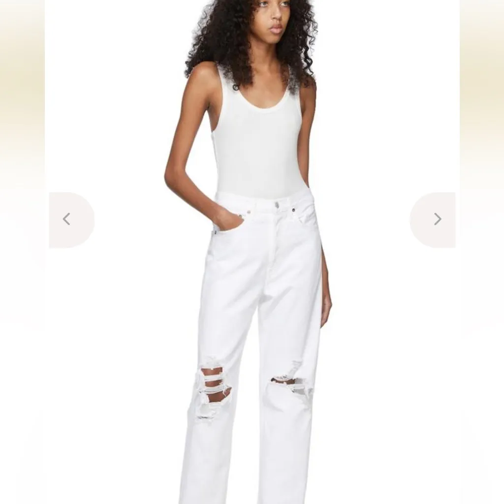 NWT Agolde 90s Mid Rise Loose Fit Distressed Denim Straight Jeans White Size 27 - Image 6