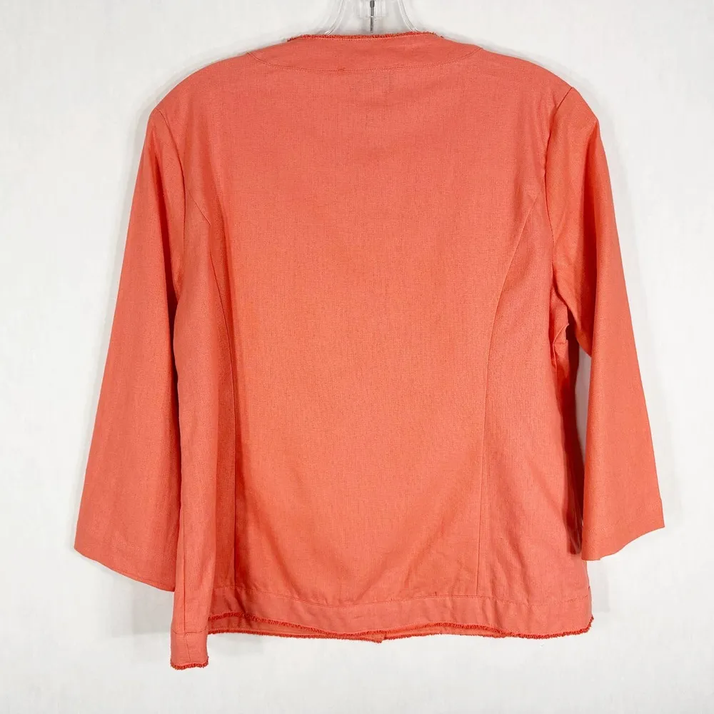 Peck & Peck Small Jacket Cardigan Peach Pink Linen Cotton Crew Neck Buttons 1108 - Image 8