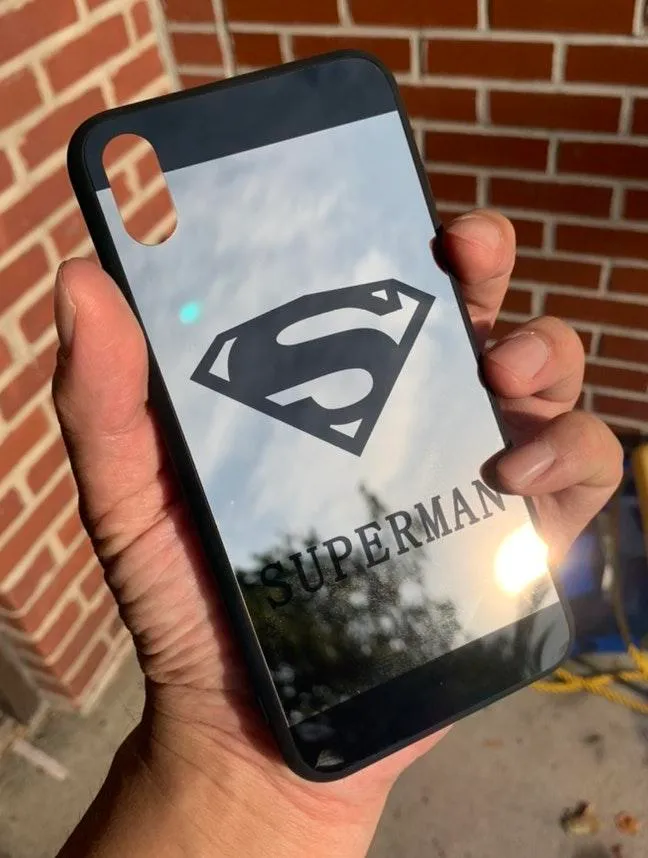 iPhone Xs Max Cute Superman Drop Protection Reflective Mirror Case Black - Image 2