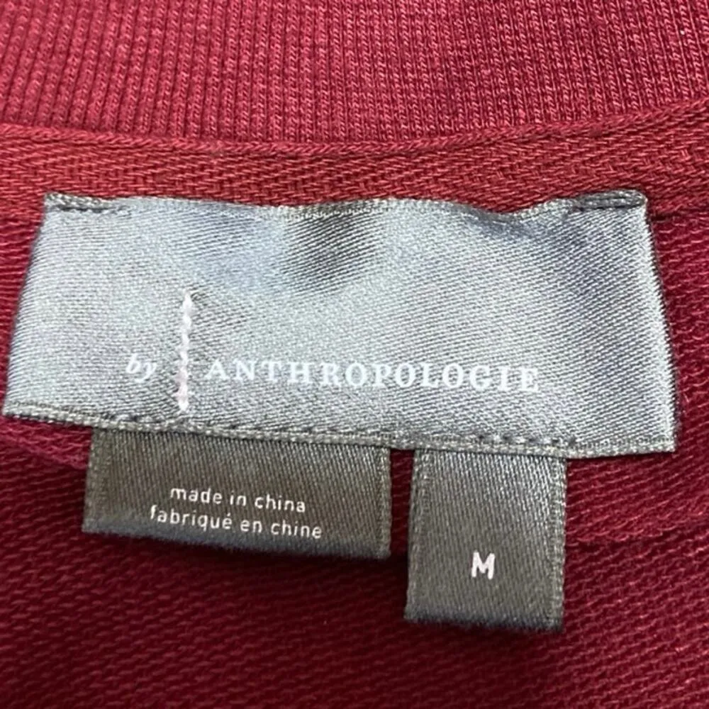 Anthropologie Women's Red Ruffled Long Puff-Sleeve Organza Knit Blouse Top Sz M - Image 4