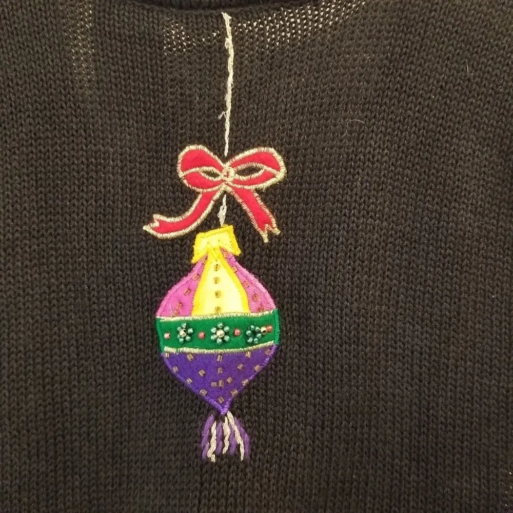 {S} Christmas Ornaments Sweater Vest Beaded Embroidered Holiday Season Black - Image 8