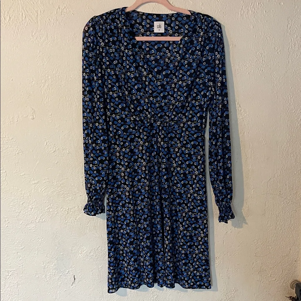 CAbi  Navy and White Patterned Long Sleeve Dress “The Ten Dress” - Image 3