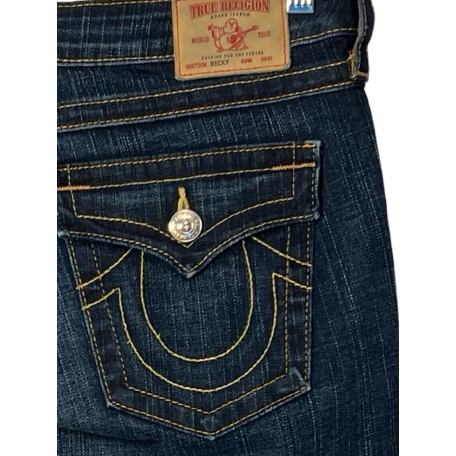 TRUE RELIGION Womens Jeans Size 32" Becky Jean Blue Bootcut Dark Wash Distressed - Image 5