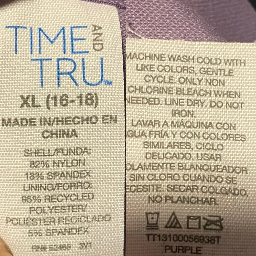 Time and Tru Womens Swim Bikini Top Purple Floral Sleeves Ruched Size XL - Image 8