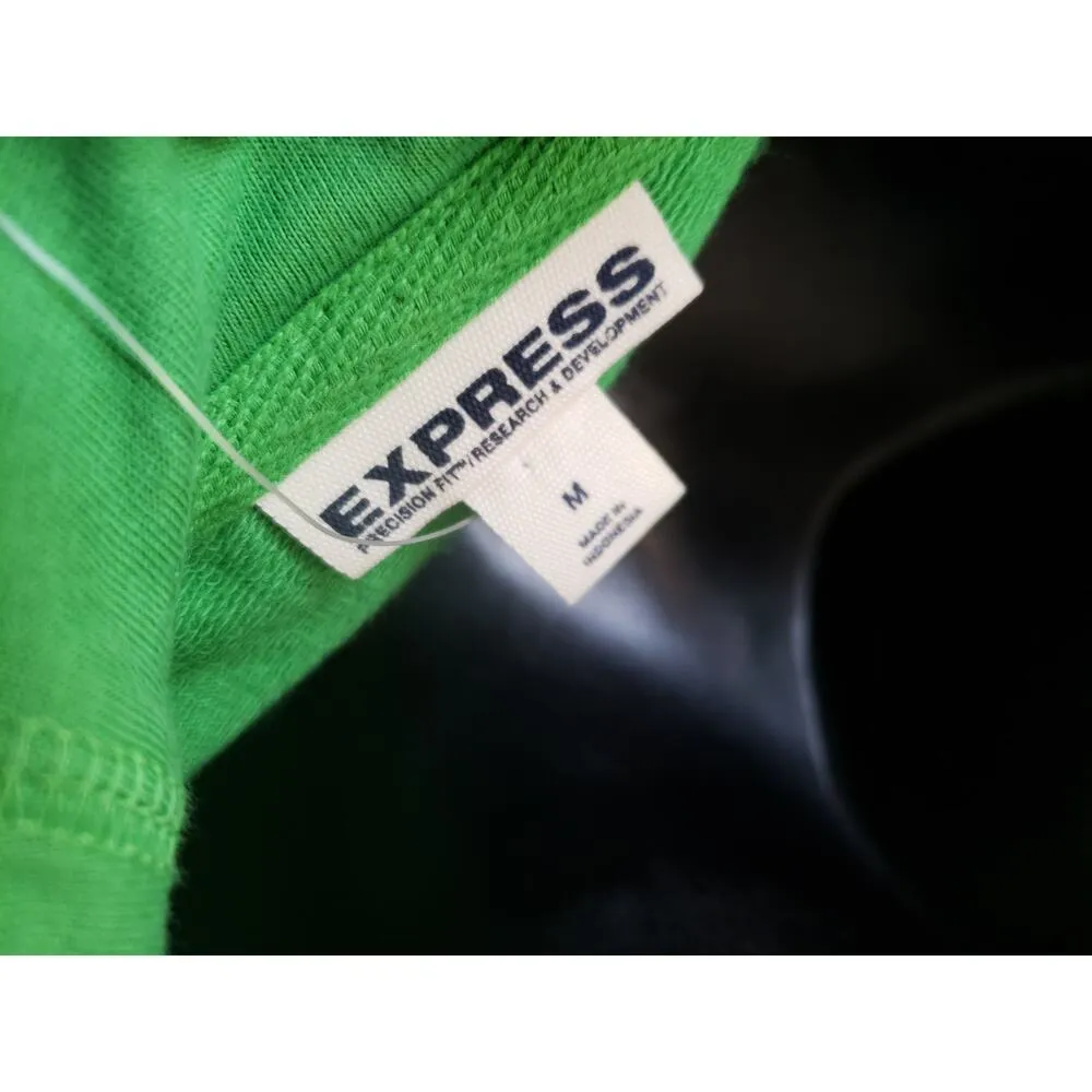 Express Track Suit Womens Medium Green Stripe Active Kangaroo Pocket Full Zip - Image 3