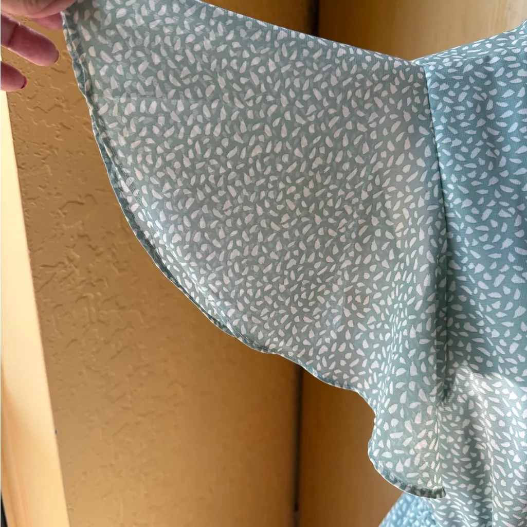 Chic Mint Wrap Dress with Ruffle Hem Blue Size L - Image 3