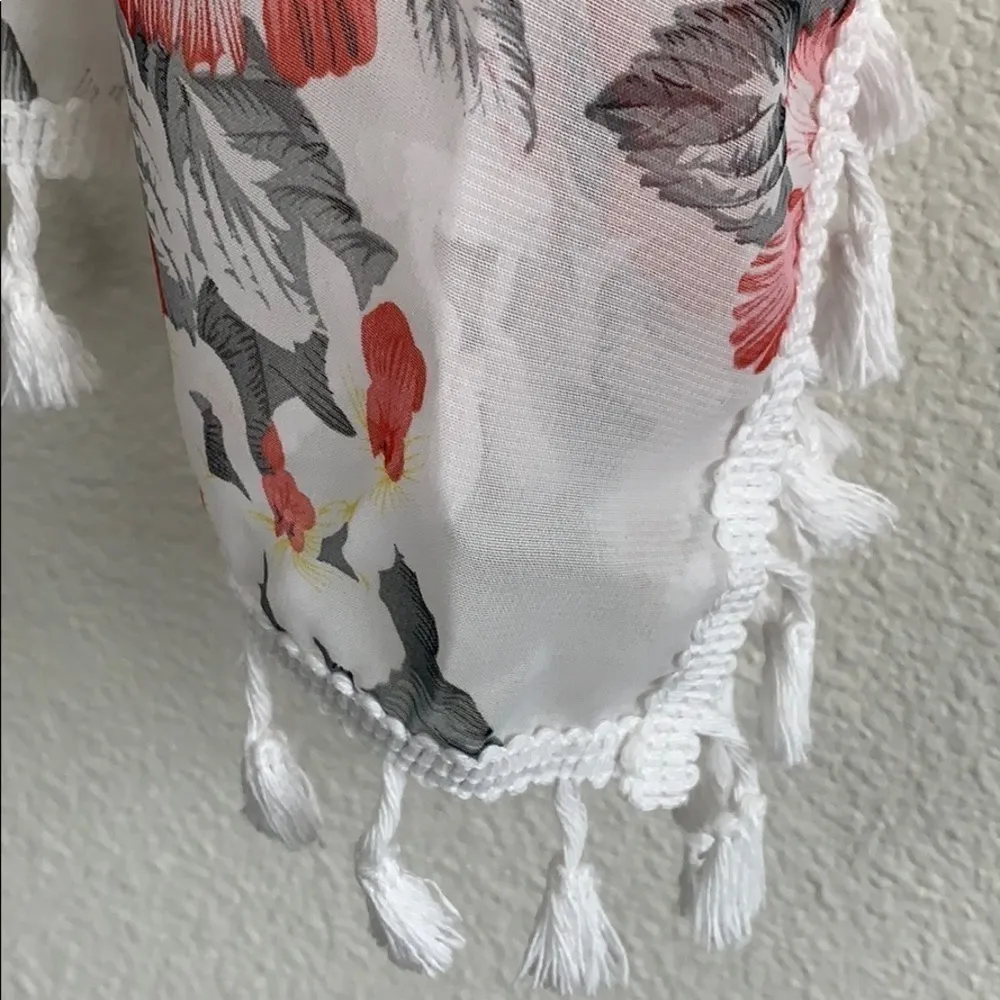 SHEIN sheer floral print tassel hem kimono XS - Image 15