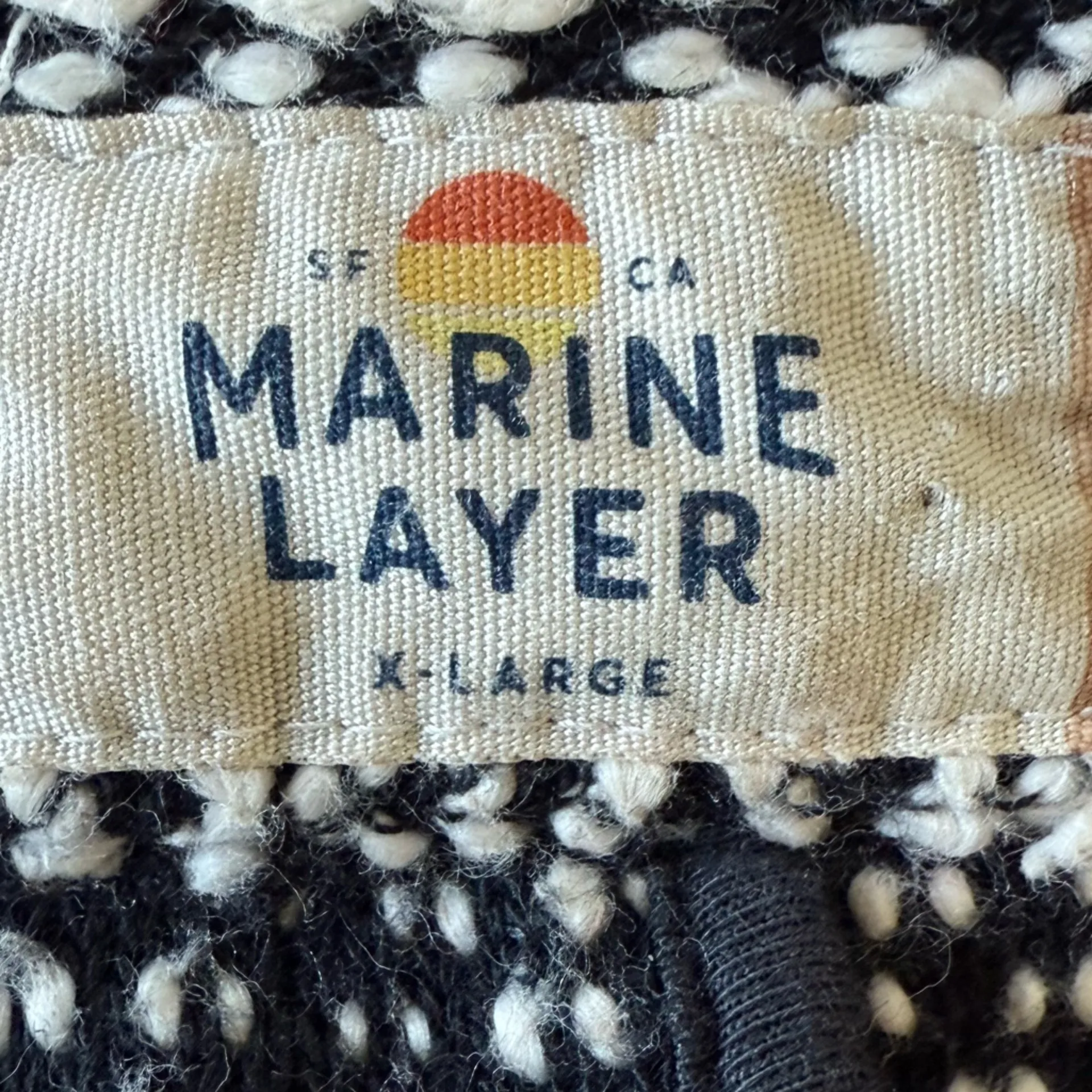 MARINE LAYER Birdseye Knit Cardigan Sweater Coat Size X-L Black White Contrast - Image 9