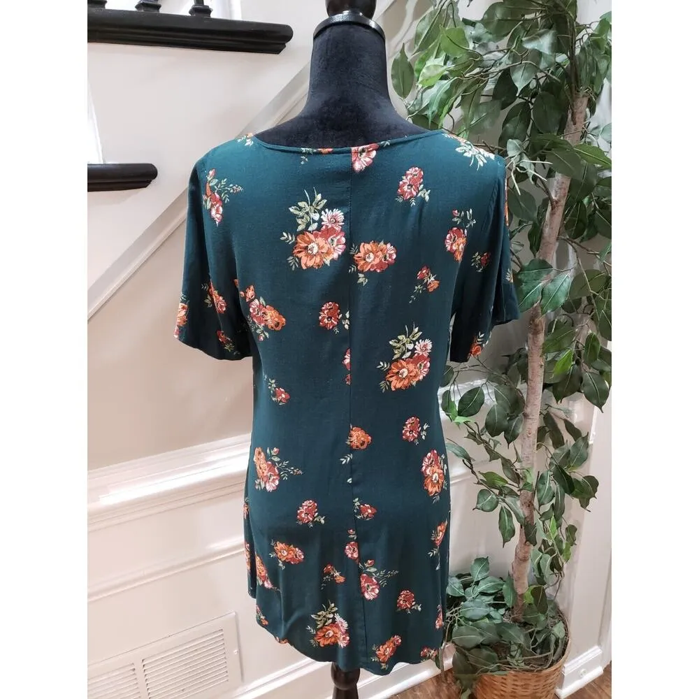 Wild Fable Womens Green Floral V Neck Short Sleeve Button Front Bodycon Dress S - Image 8