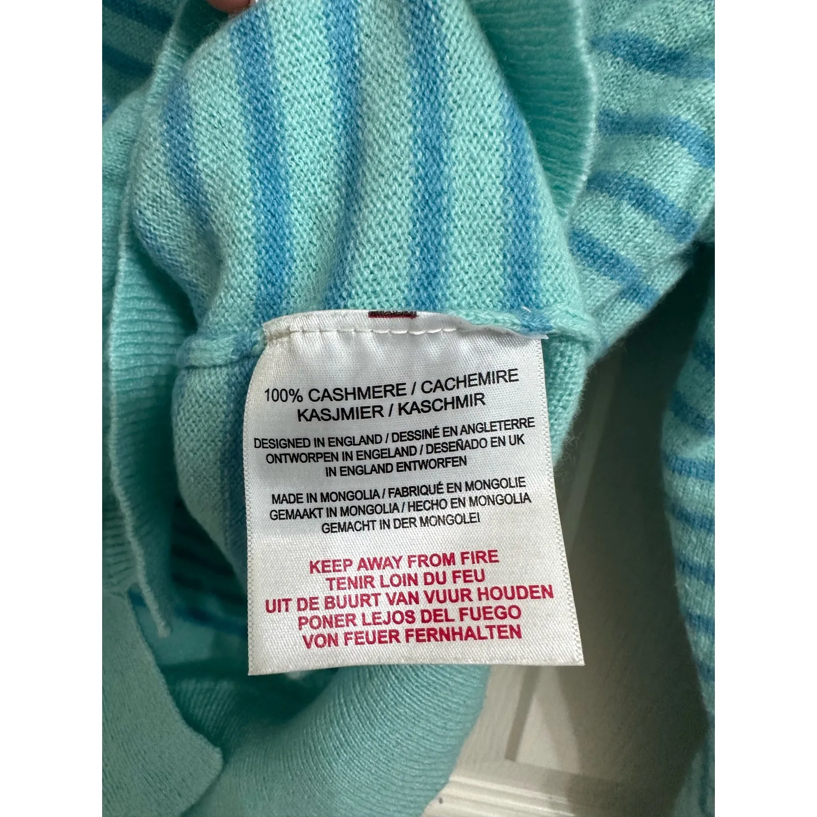 Jumper1234 teal blue striped long sleeve cashmere sweater size 1 UK 8 Red Size undefined - Image 4