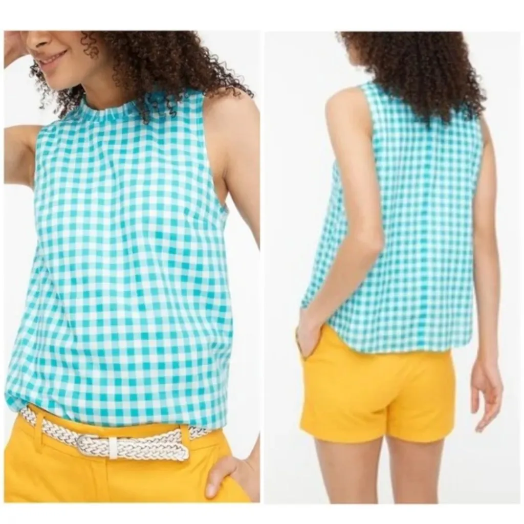 J.Crew  Factory High-Neck Swing Top Sleeveless Blue Gingham Size Medium M - Image 2