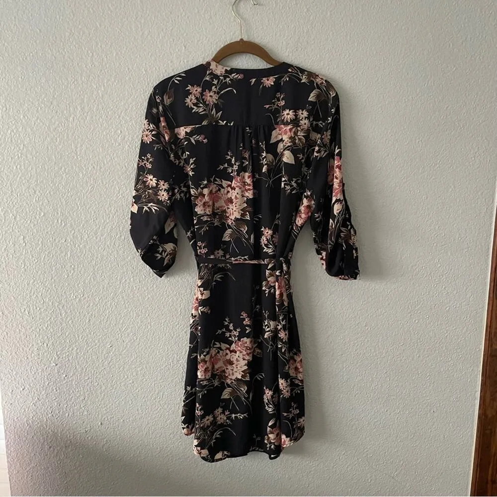 Black Floral Shirt Dress Blush with a waist tie Stitch Fix - Image 3