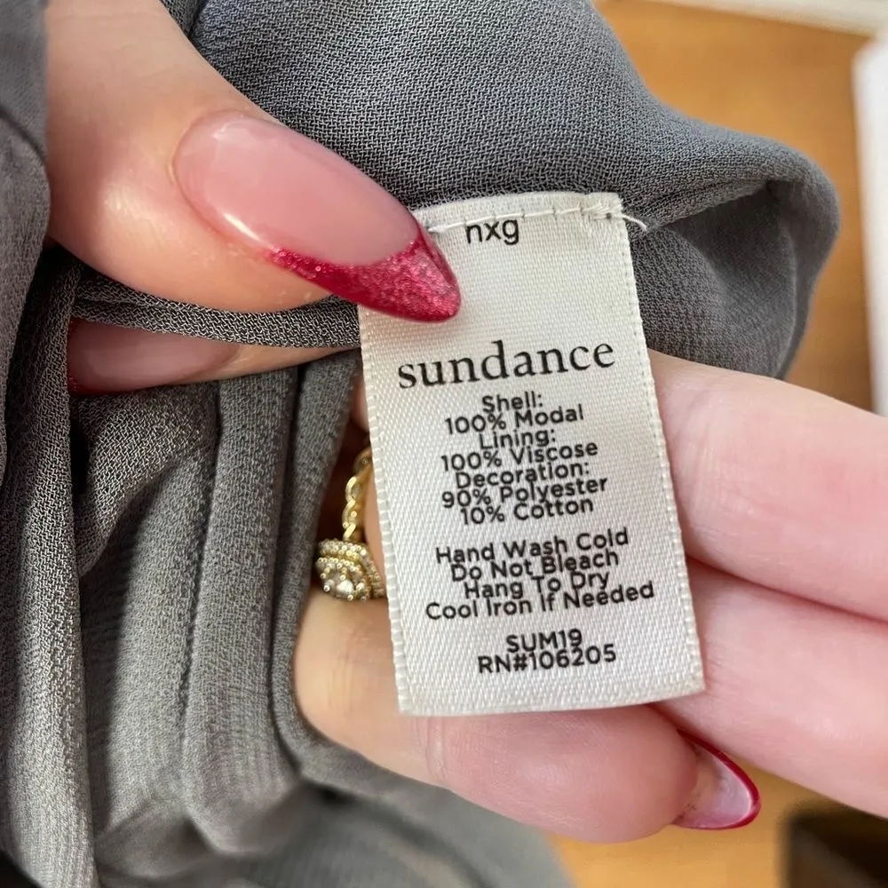 Sundance Embroidered Aura Gray Short Sleeve Dress Boho Sequins Size Large Petite - Image 4