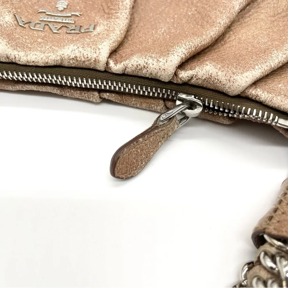 Prada Chain Cervo Lux Leather Cammeo Beige Pink Shoulder Handbag - Image 9