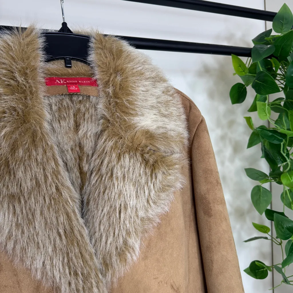 Anne Klein Trendy Faux Suede Penny Lane Coat size L Large Boho Western Shaggy - Image 7
