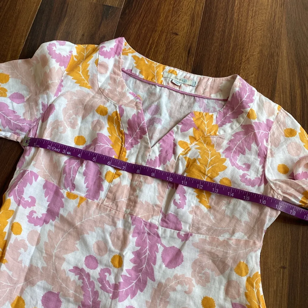 Boden 100% Linen Floral 3/4 Sleeve Shift Dress Side Zipper *Hole* Size 8P - Image 11