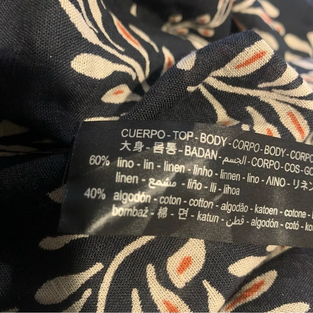 NWOT Zara Penny Ruched Black Floral Linen Blend Boho Midi Dress Size Small - Image 14