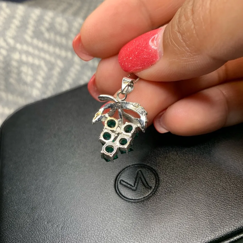 Green Emerald Grape Cluster Silver Necklace - Image 4