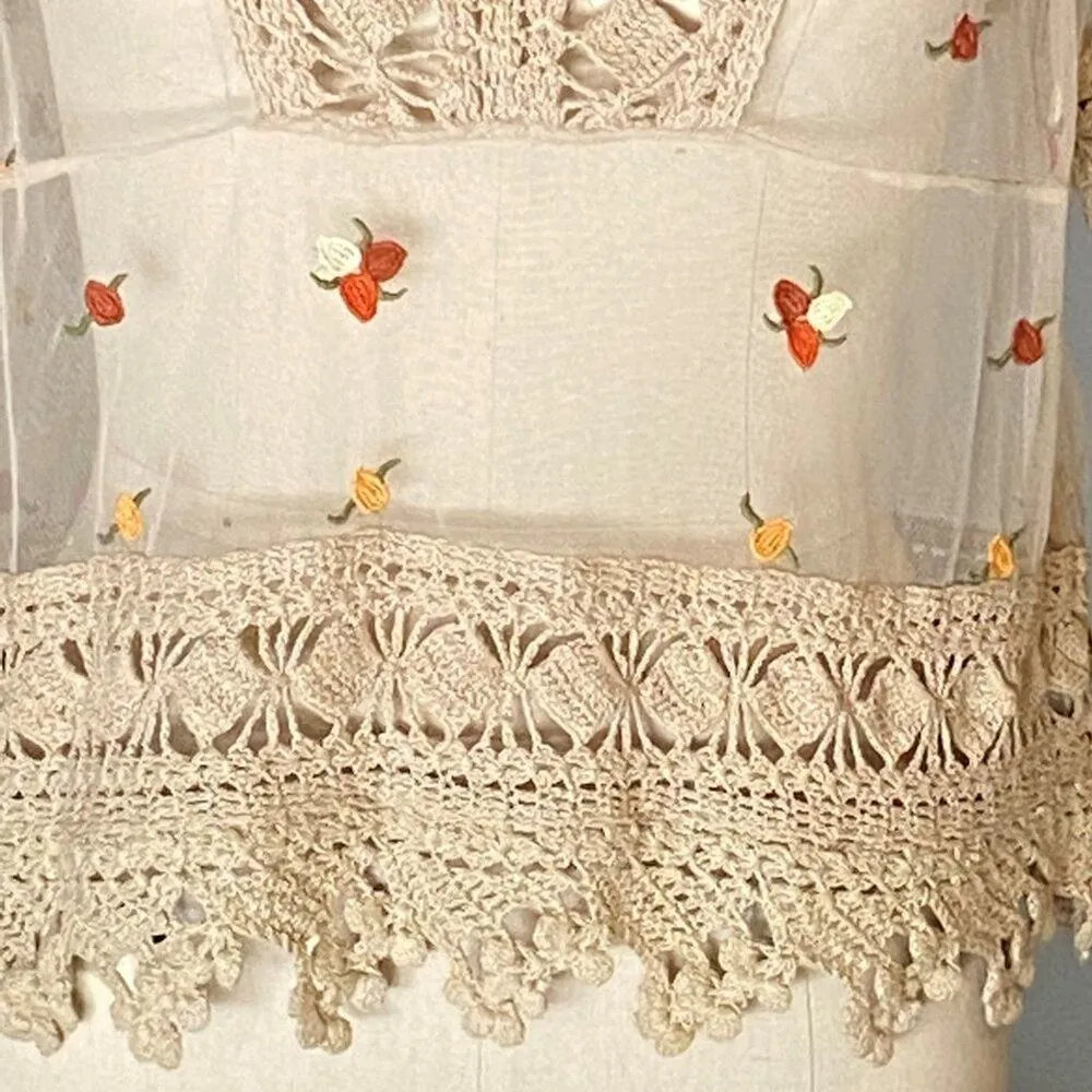 HOUSE OF HARLOW 1960 Bohemian Revolve Sheer Crochet Beige Boho Blouse ~ SMALL Tan - Image 8