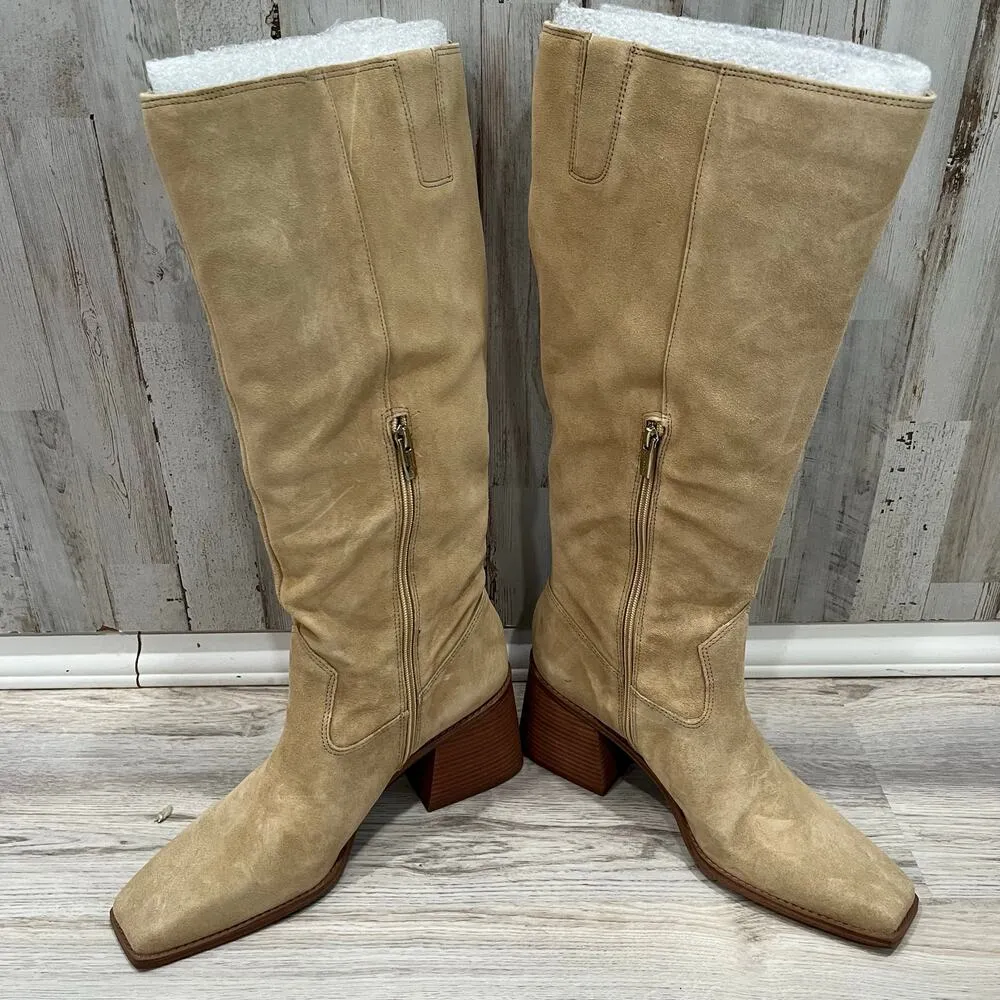 New Vince Camuto Sangeti Tall Boot TORTILLA SUEDE Tan Size 11 Block Heel Western - Image 9