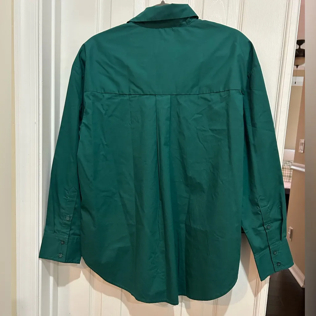 Abercrombie & Fitch Forest Green Button Down Oversized Shirt Small NWT - Image 2