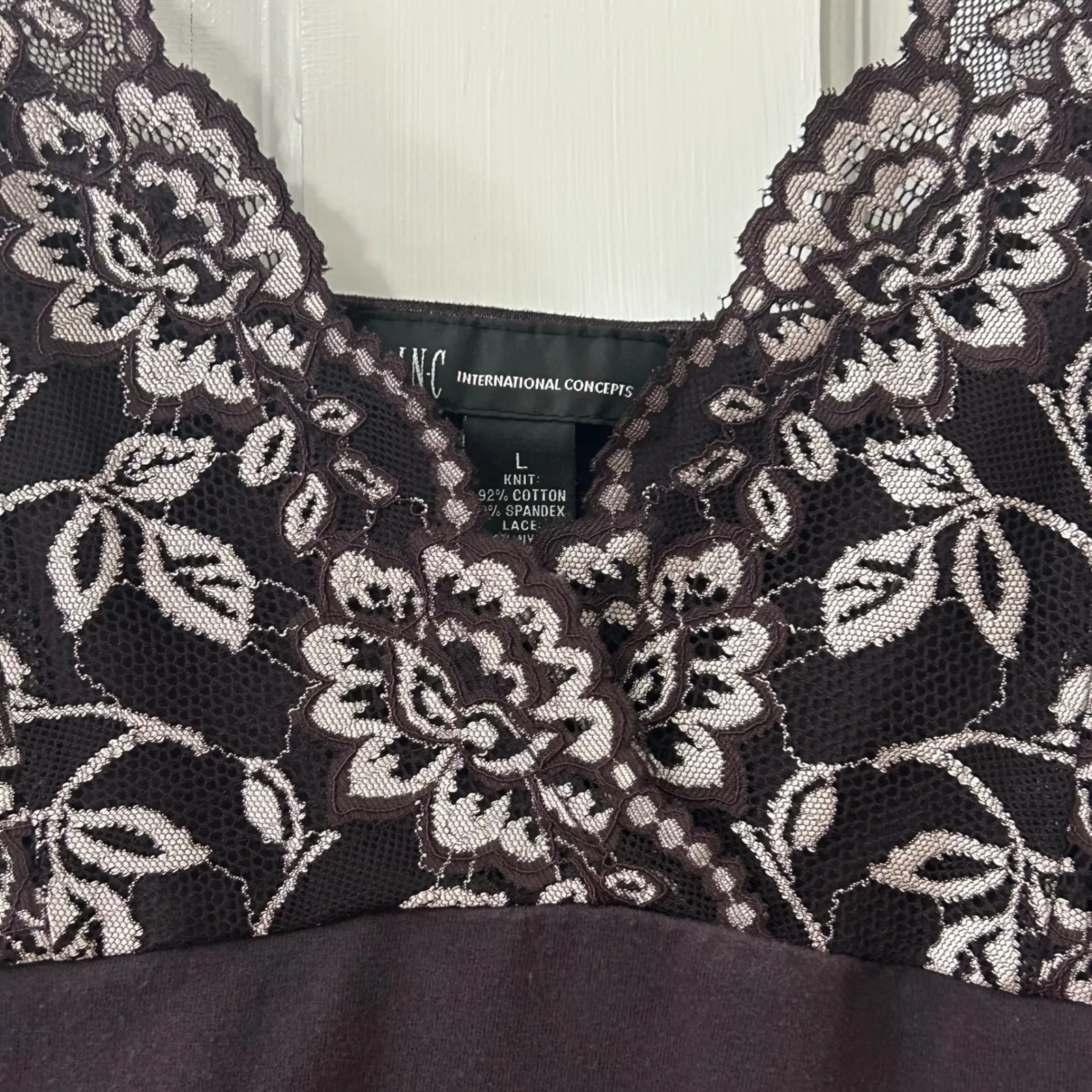 INC Y2K Sz L Lace Trim Cami Baby Doll Tank Top Purple Brown Coquette Fairy Size L - Image 2