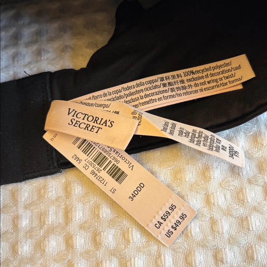 NEW! $50 VICTORIA’S SECRET 34F 3D Lightly Lined Demi Bra BLACK Padded Underwire - Image 4