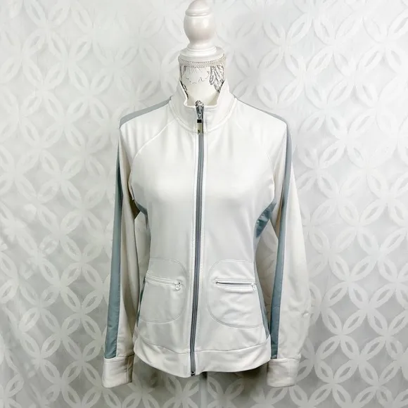 Alo CoolFit White Athletic Track Jacket Full Zip Side Stripe Pockets Women's S - Image 6