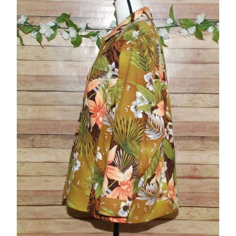 Allison Daley Hawaiian Floral Button Front Jacket Size 18 Long Sleeve Shaket - Image 5
