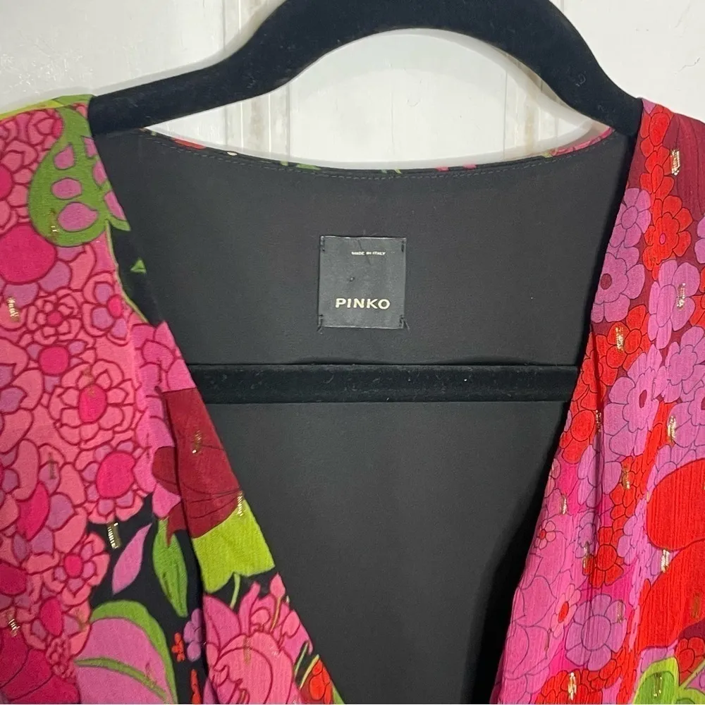 PINKO Walter Belted Long Sleeve Floral Mini Dress 273 Pink Size 8 - Image 11