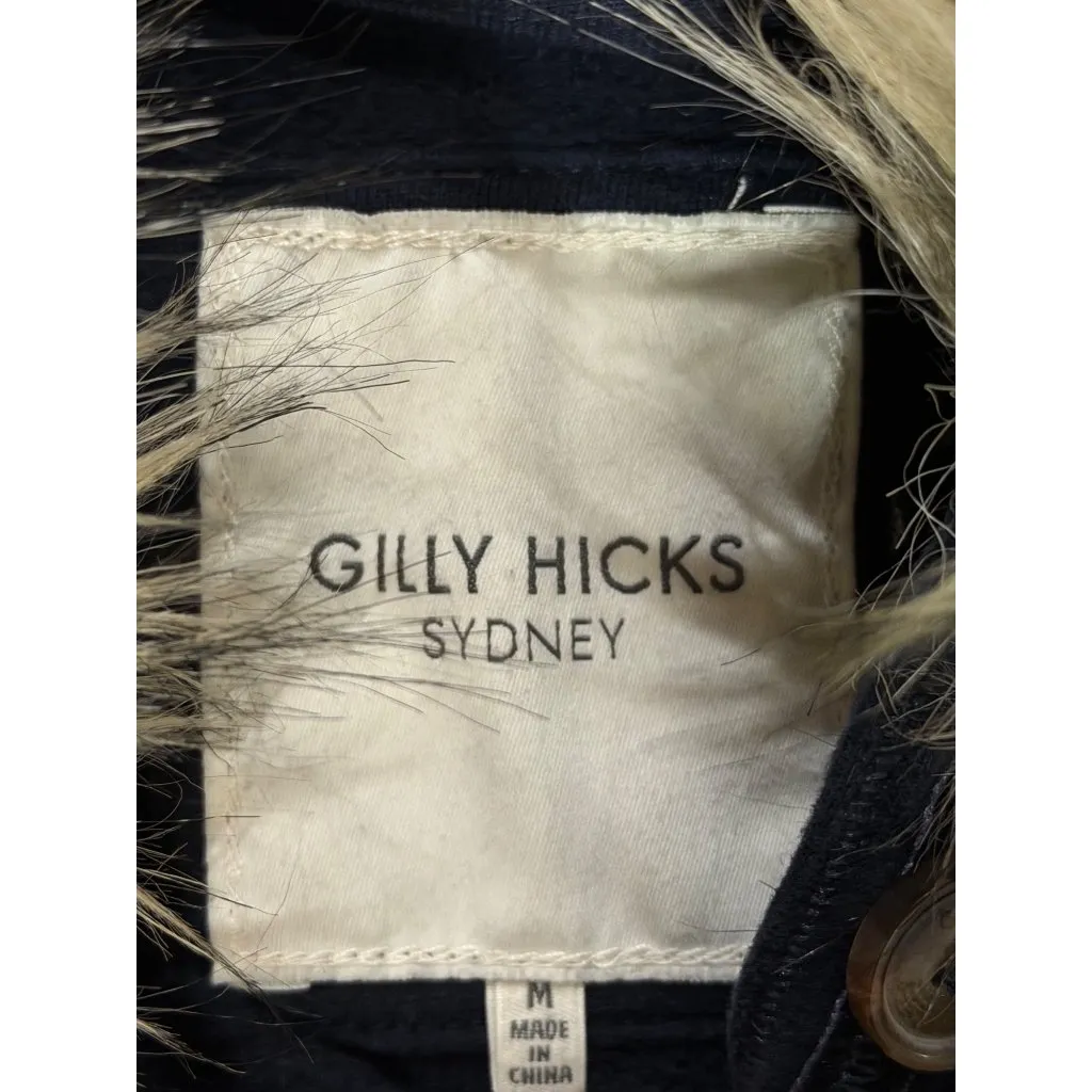 VTG Gilly Hicks Sydney Women's Medium Navy Henley Fur Hoodie Winter Jacket Y2K Size undefined - Image 4