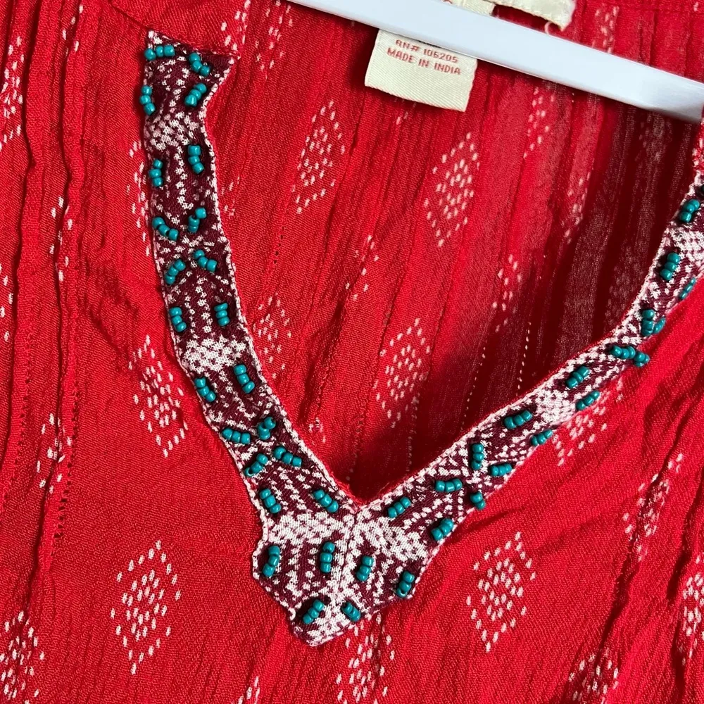 Sundance Beaded Boho Blouse Red Sz XS - Image 2
