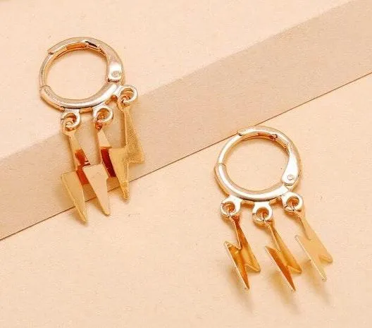 Lightning Strike Tassel Round Drop Earrings Gold - Image 2