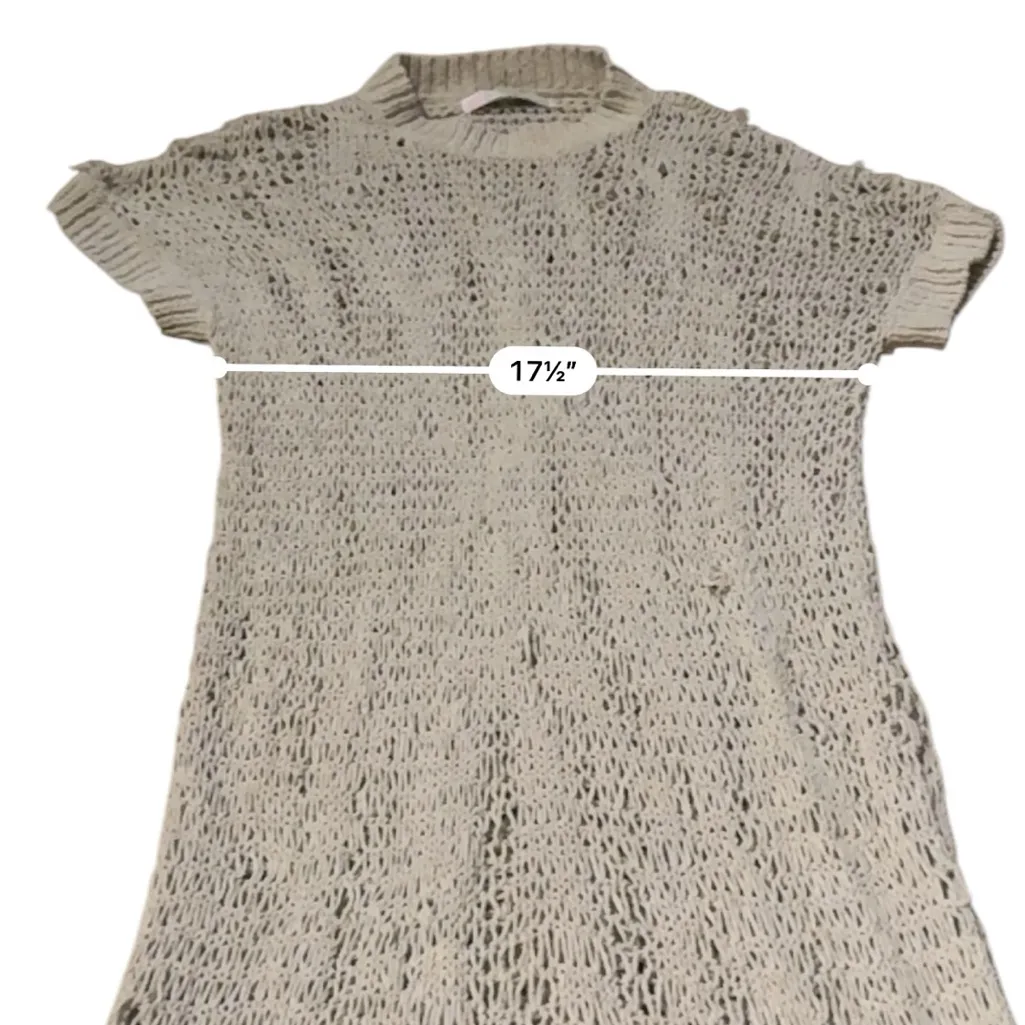 Free People Beach Beige Chunky Open Knit Short Sleeve Coverup Dress‎ Sz XS - Image 11
